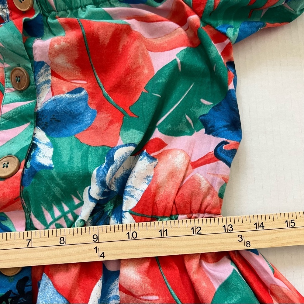 Zara Tropical Floral Off Shoulder Midi Dress S Pockets Puff Sleeve Resort Summer - Picture 15 of 16